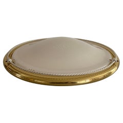 Brass Frame and Glass Flush Mount Ceiling Light, 1980s, Germany