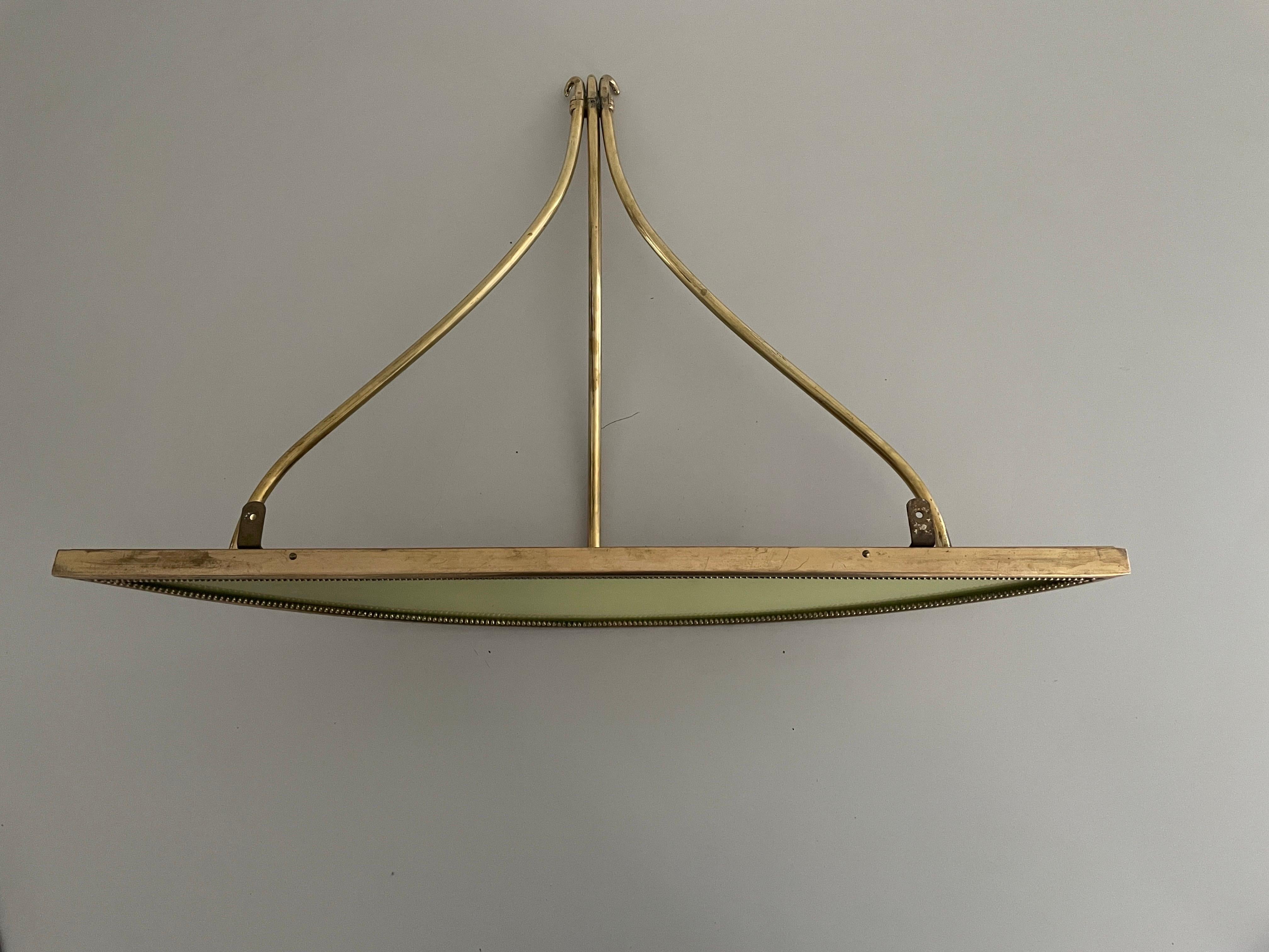 Brass Frame and Green Glass Top Floating Wall Console Table,  1960s, Italy 4