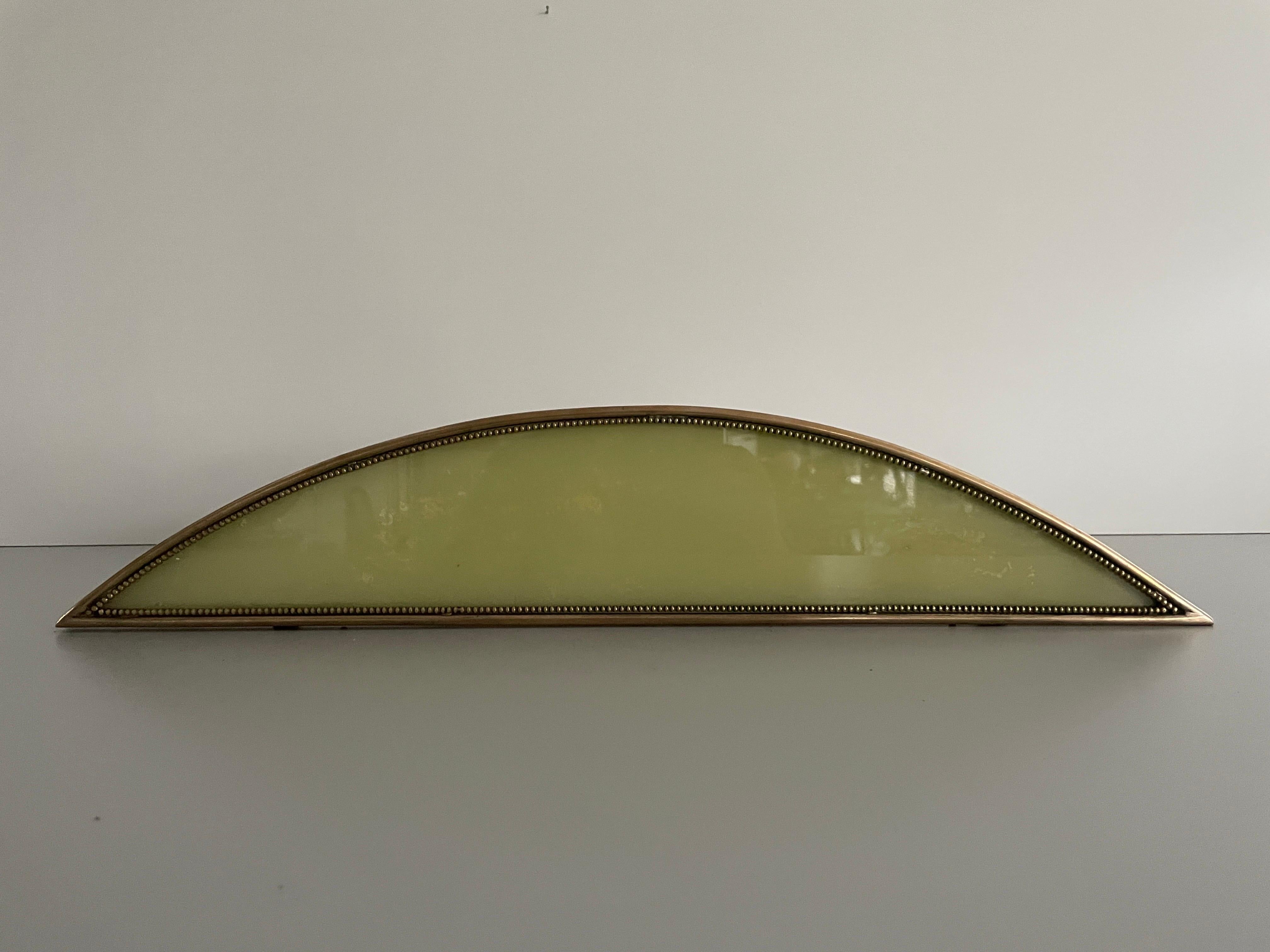 Brass Frame and Green Glass Top Floating Wall Console Table,  1960s, Italy 5