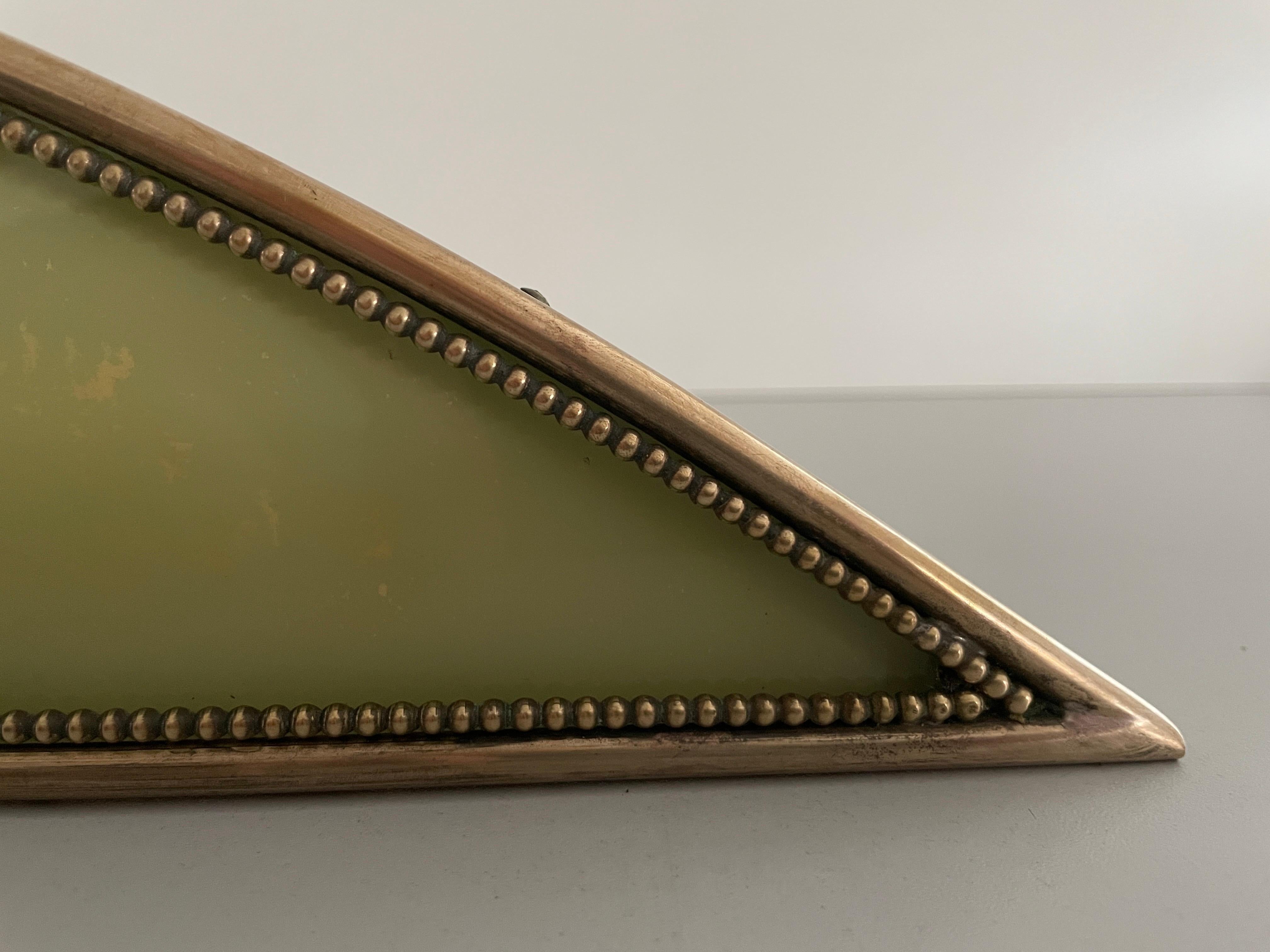 Brass Frame and Green Glass Top Floating Wall Console Table,  1960s, Italy 6