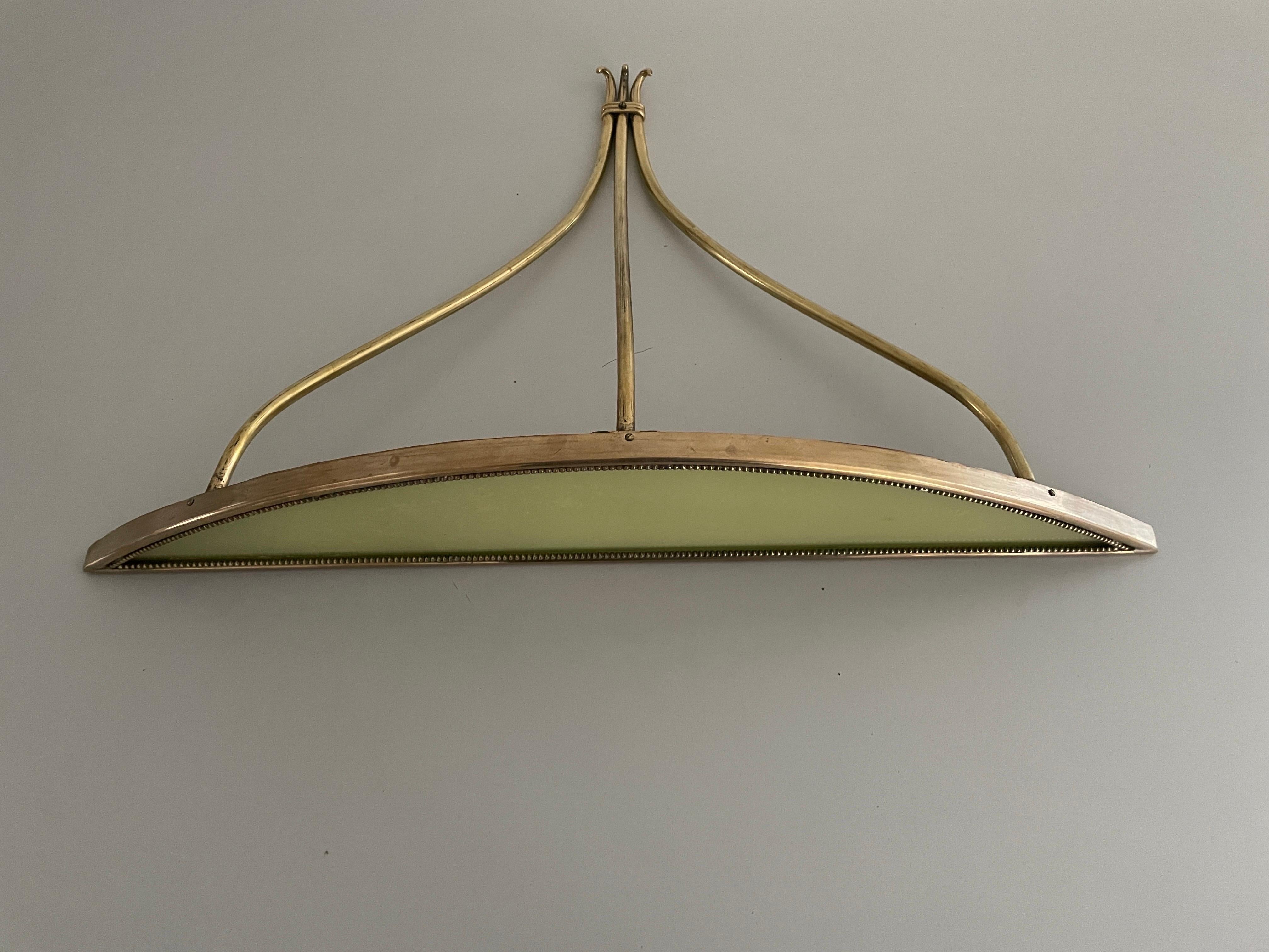 Brass Frame and Green Glass Top Floating Wall Console Table,  1960s, Italy 12