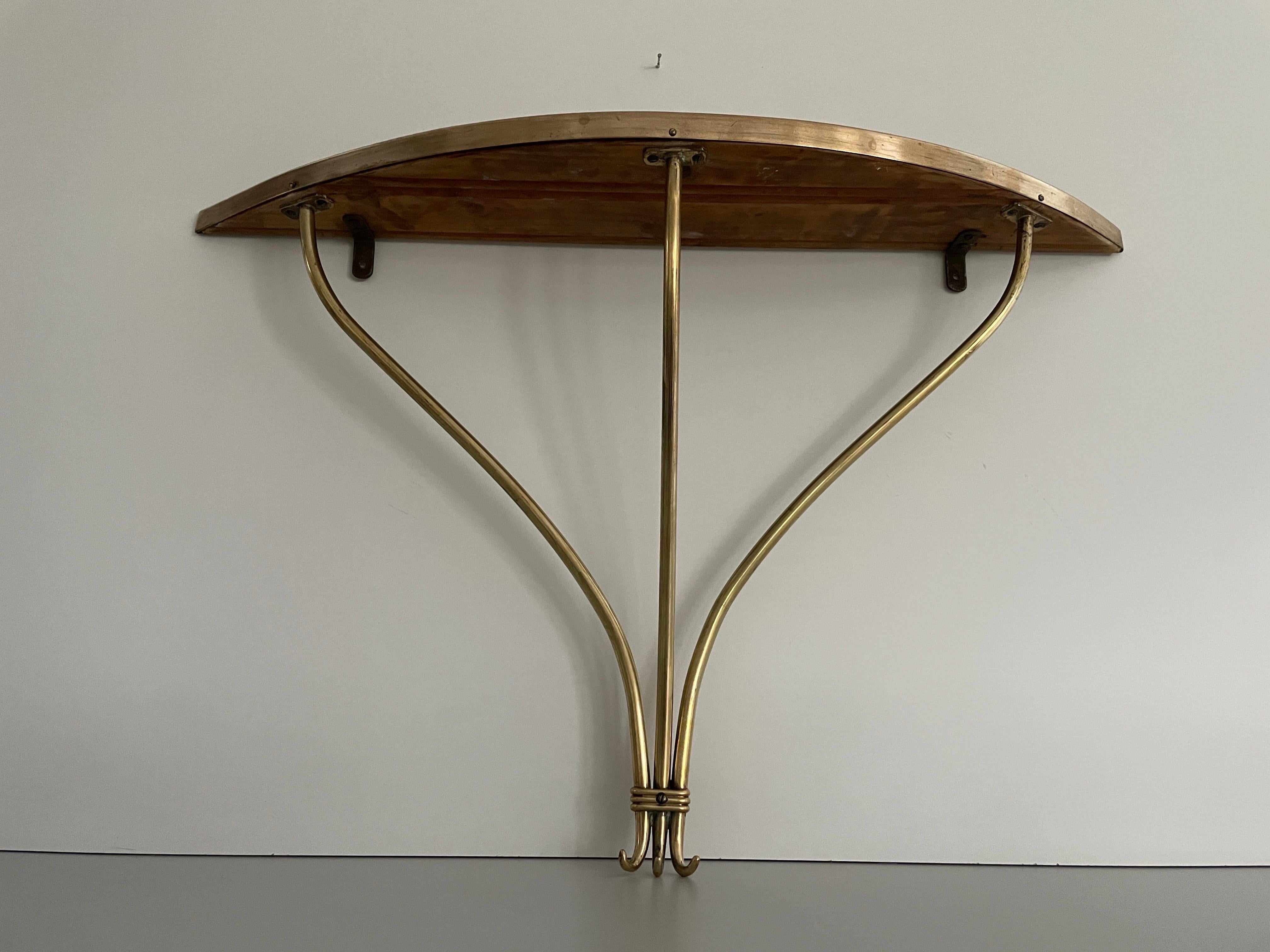 Mid-Century Modern Brass Frame and Green Glass Top Floating Wall Console Table,  1960s, Italy