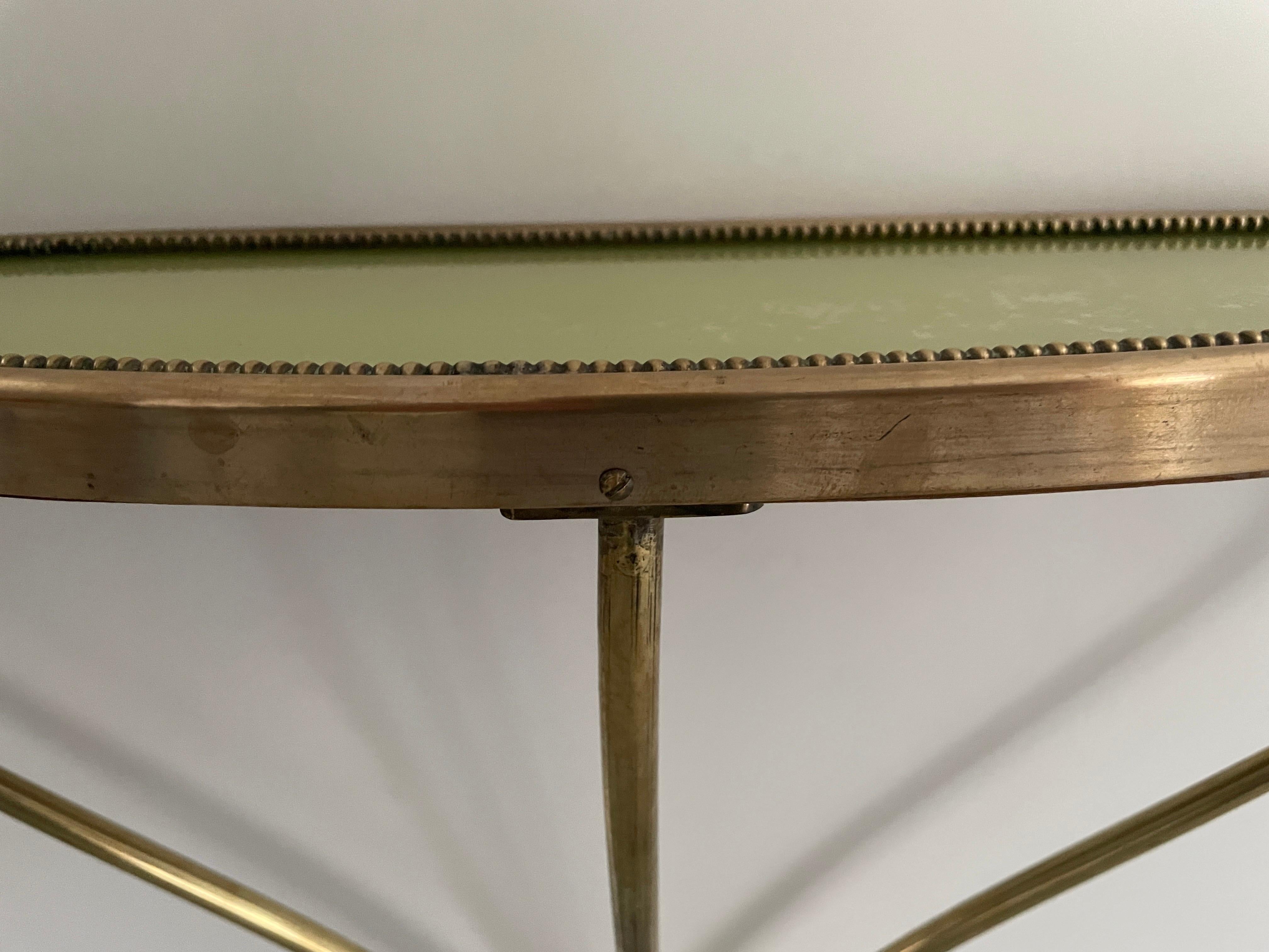 Brass Frame and Green Glass Top Floating Wall Console Table,  1960s, Italy 1