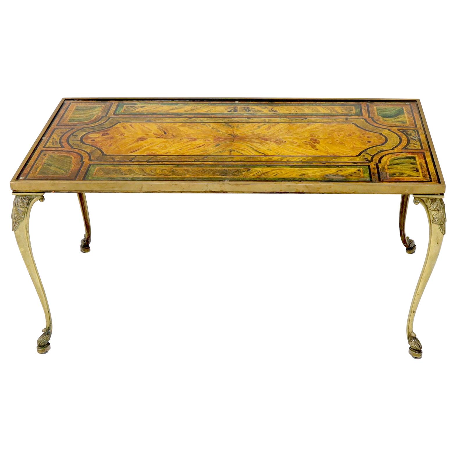 Brass Frame and Legs Painted Marble-Top Rectangular Coffee Table