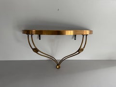 Brass Frame Black Glass Top Floating Wall Console Table, 1950s, Italy