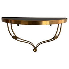 Brass Frame Black Glass Top Floating Wall Console Table, 1950s, Italy