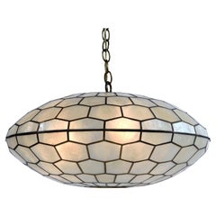 Retro Brass Frame Capiz Shell Saucer Hanging Pendant Swag Lamp with Long Chain