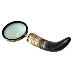 Vintage Brass Frame Desk Magnifying Glass with Horn Handle