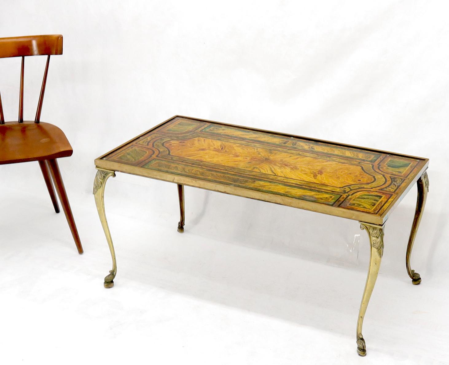 Brass Frame and Legs Painted Marble-Top Rectangular Coffee Table For Sale 5