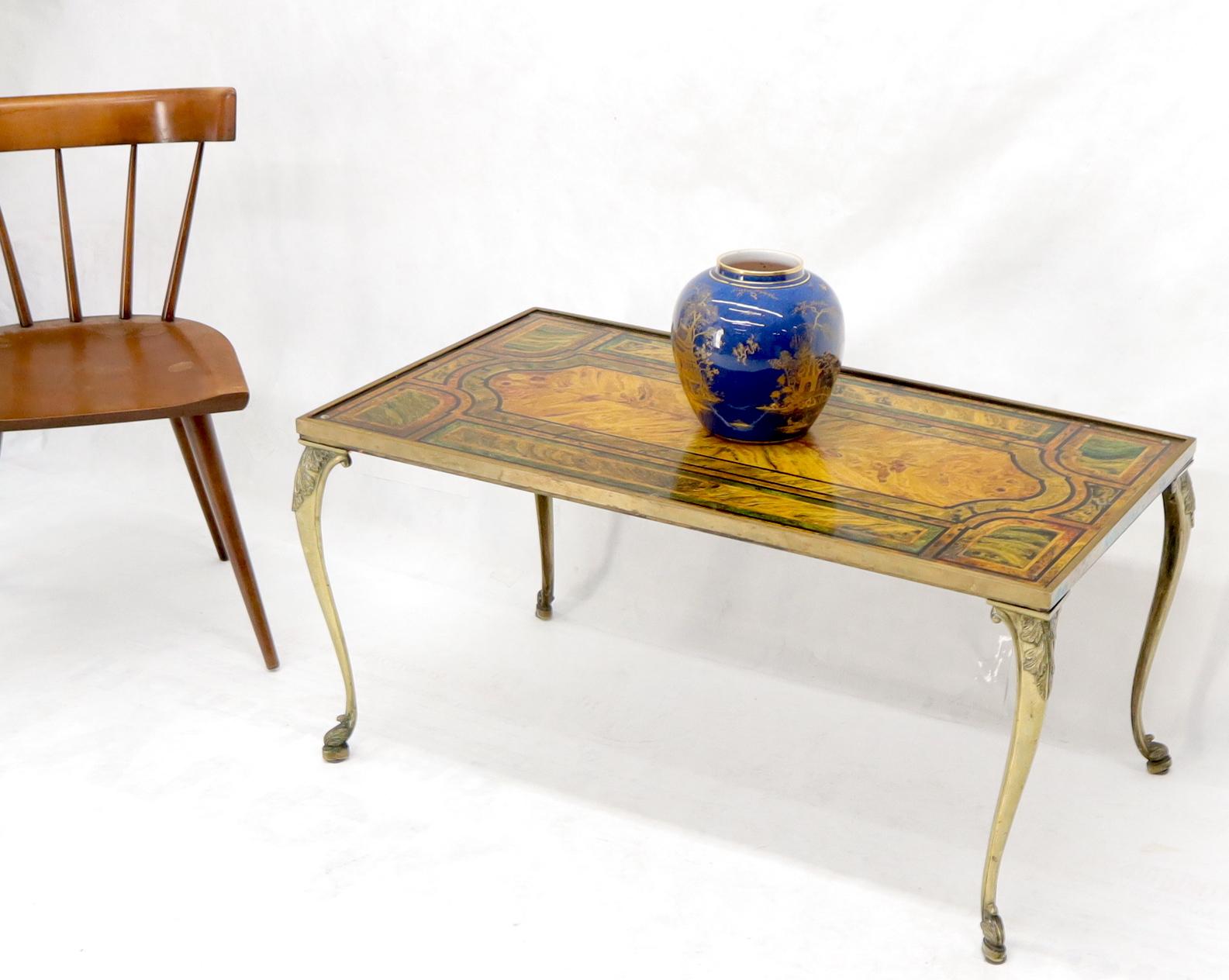 Brass Frame and Legs Painted Marble-Top Rectangular Coffee Table For Sale 8
