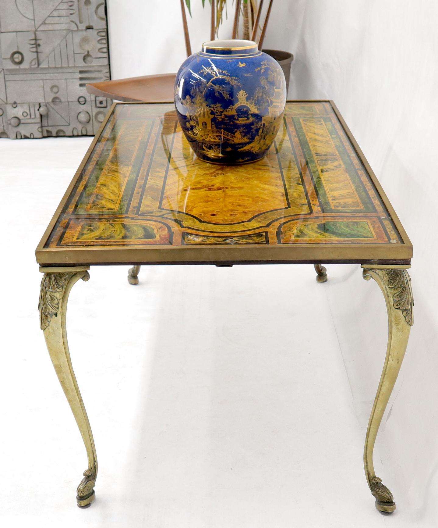 Brass Frame and Legs Painted Marble-Top Rectangular Coffee Table For Sale 10