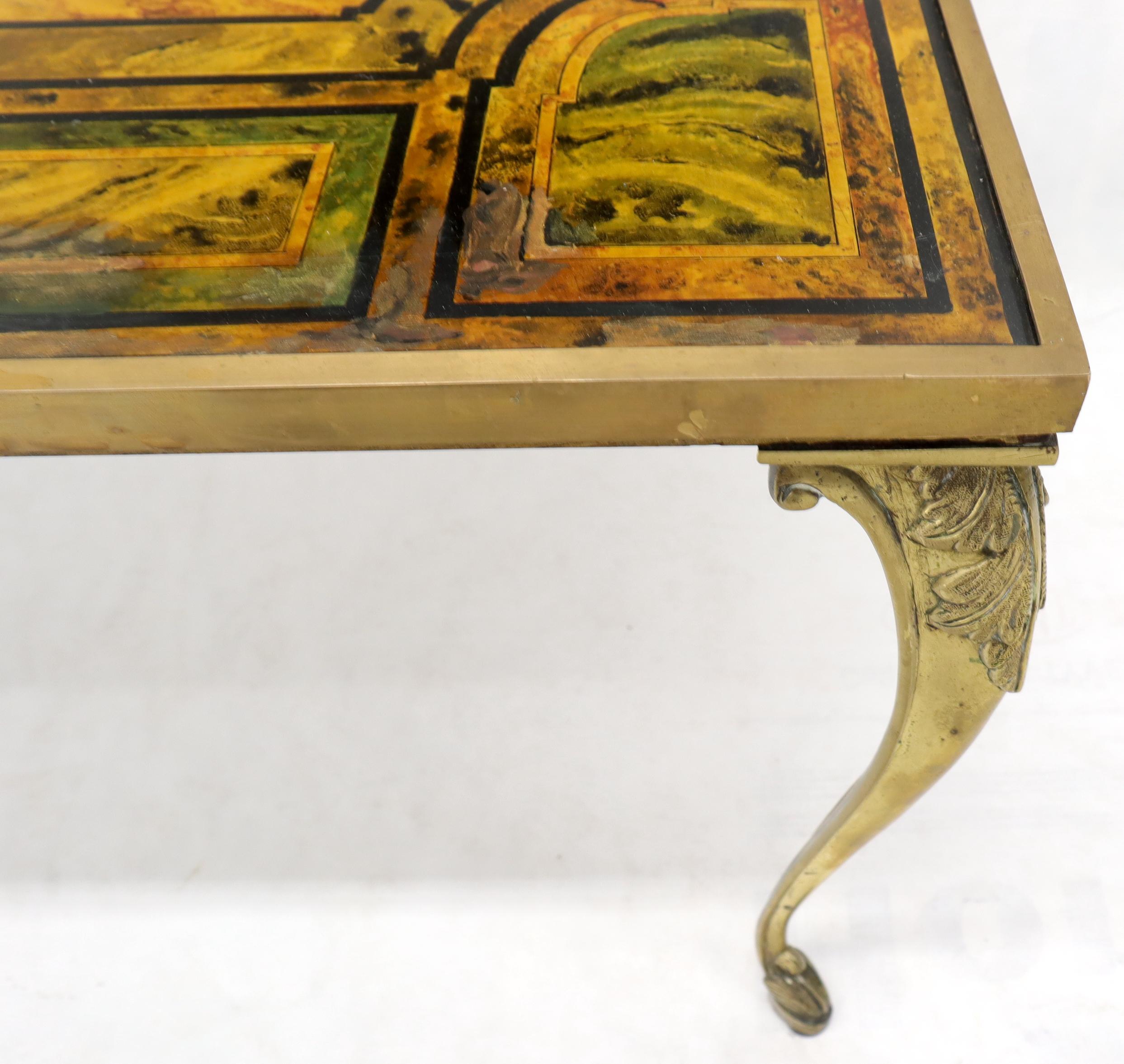 Brass Frame and Legs Painted Marble-Top Rectangular Coffee Table For Sale 2