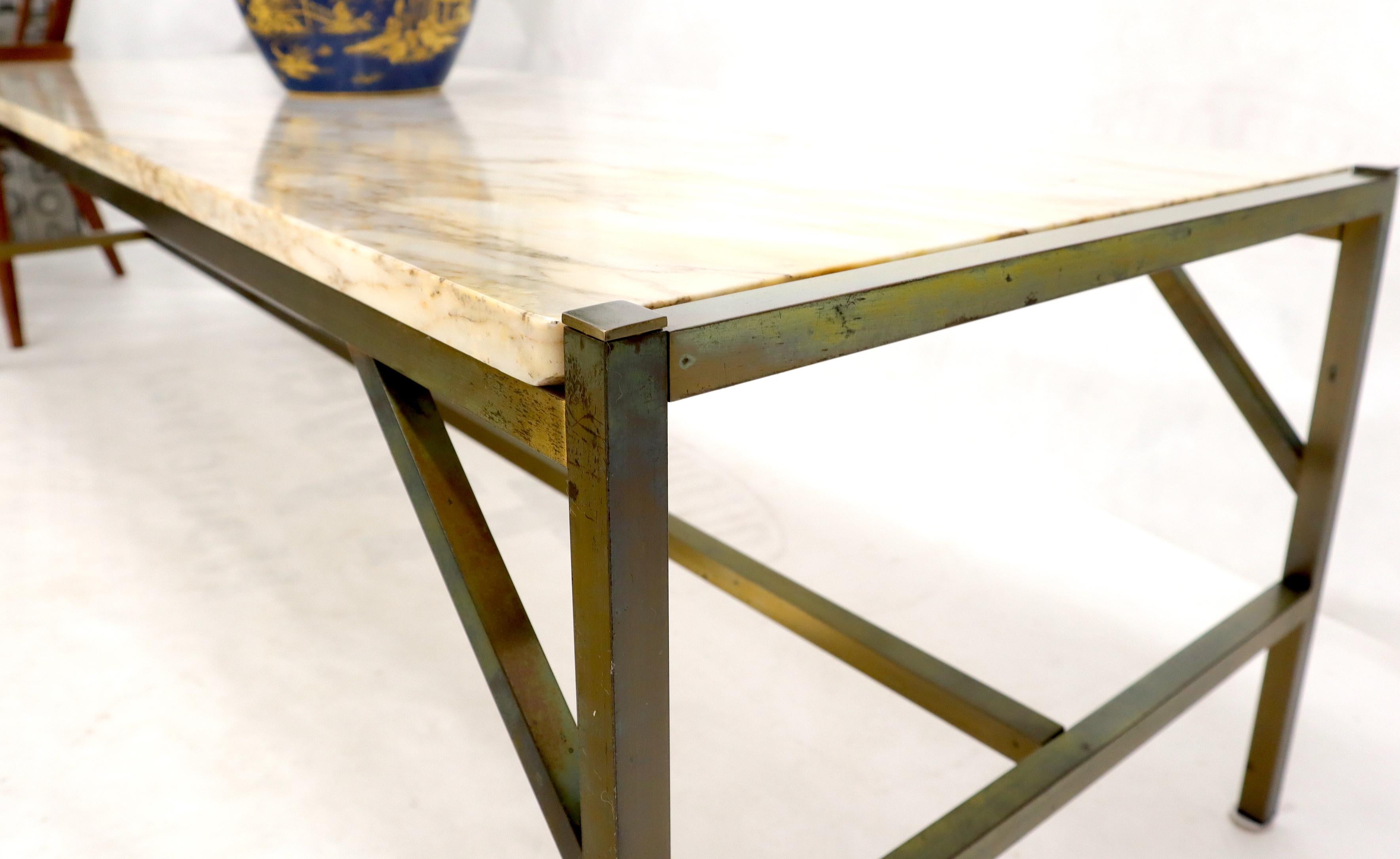 20th Century Brass Frame Marble Top Rectangular Coffee Table McCobb Attributed For Sale