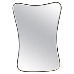 Specchio italiano di metà secolo con cornice in ottone e piastra a specchio smussata c1950