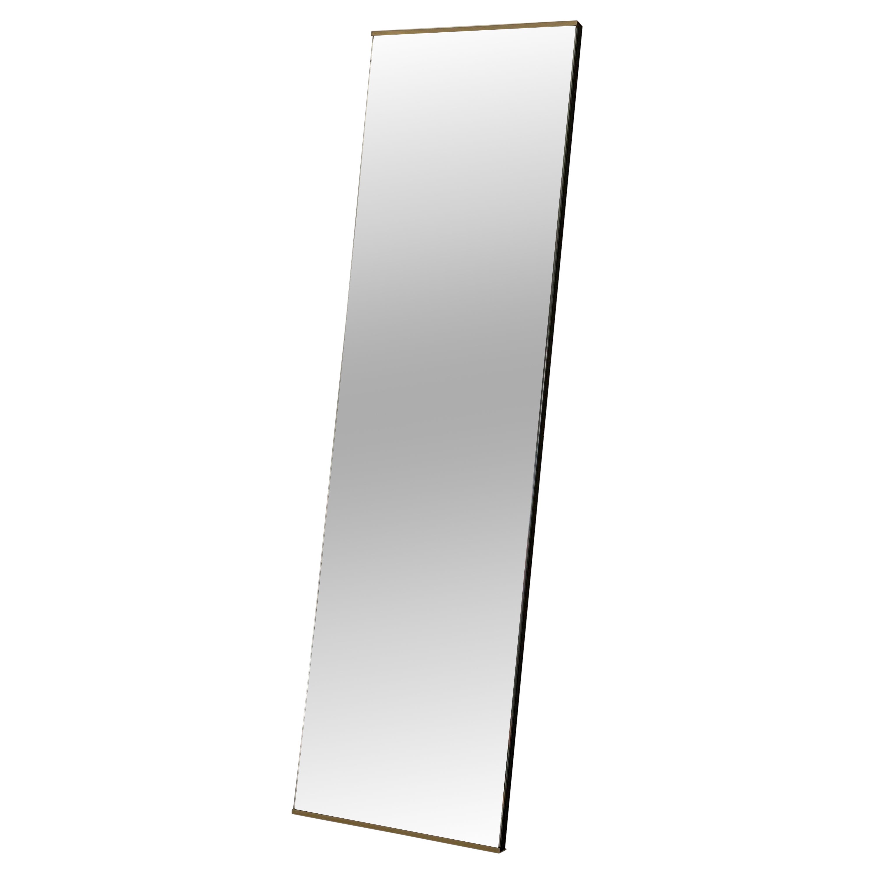 Brass Frame Minimalist Rectangle Tall Wall Mirror, 1960s, Germany For Sale
