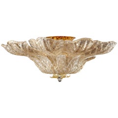 Brass Frame Murano Glass Ceiling Light or Flushmount Attributed Barovier & Toso