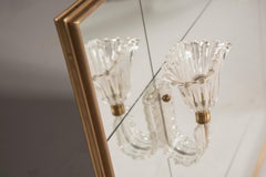 Brass Frame paneled Mirror with Studs and Glass Sconces Lights by Barovier