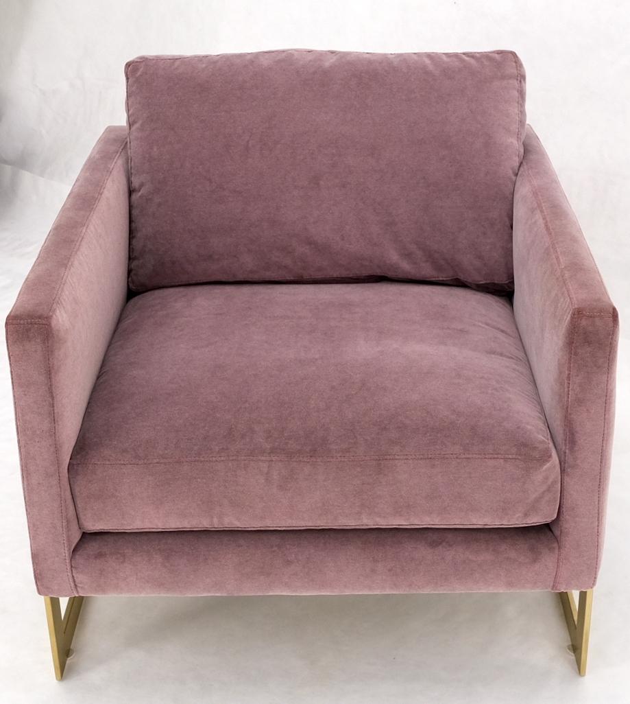 Mid-Century Modern Brass Frame Shape Base Cube Shape Lounge Chair For Sale