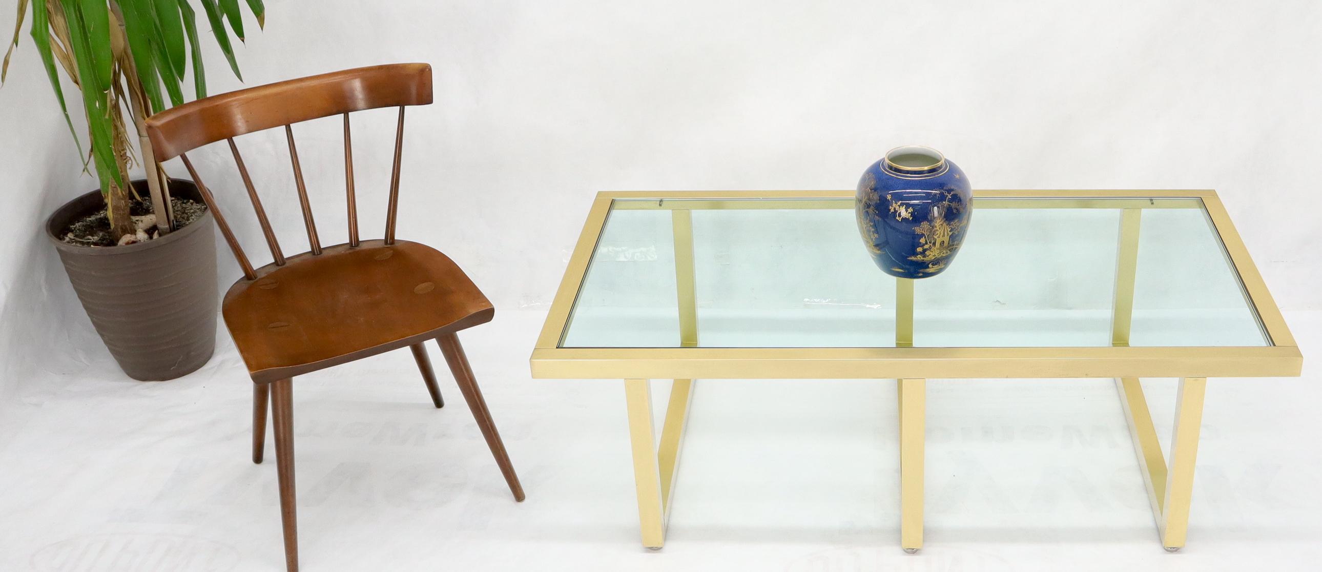 Mid-Century Modern Brass Frame Shape Base Glass Top Rectangular Coffee Table For Sale
