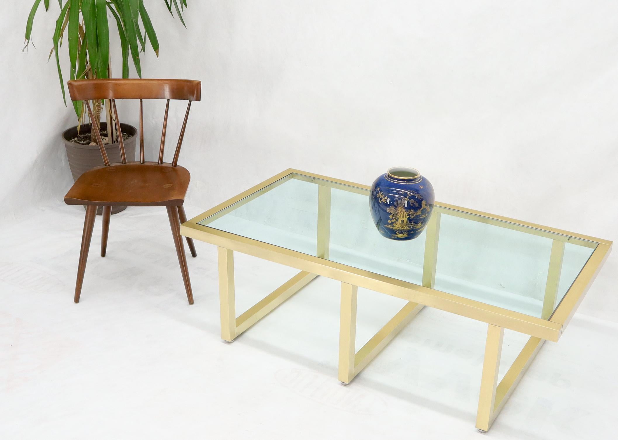 20th Century Brass Frame Shape Base Glass Top Rectangular Coffee Table For Sale