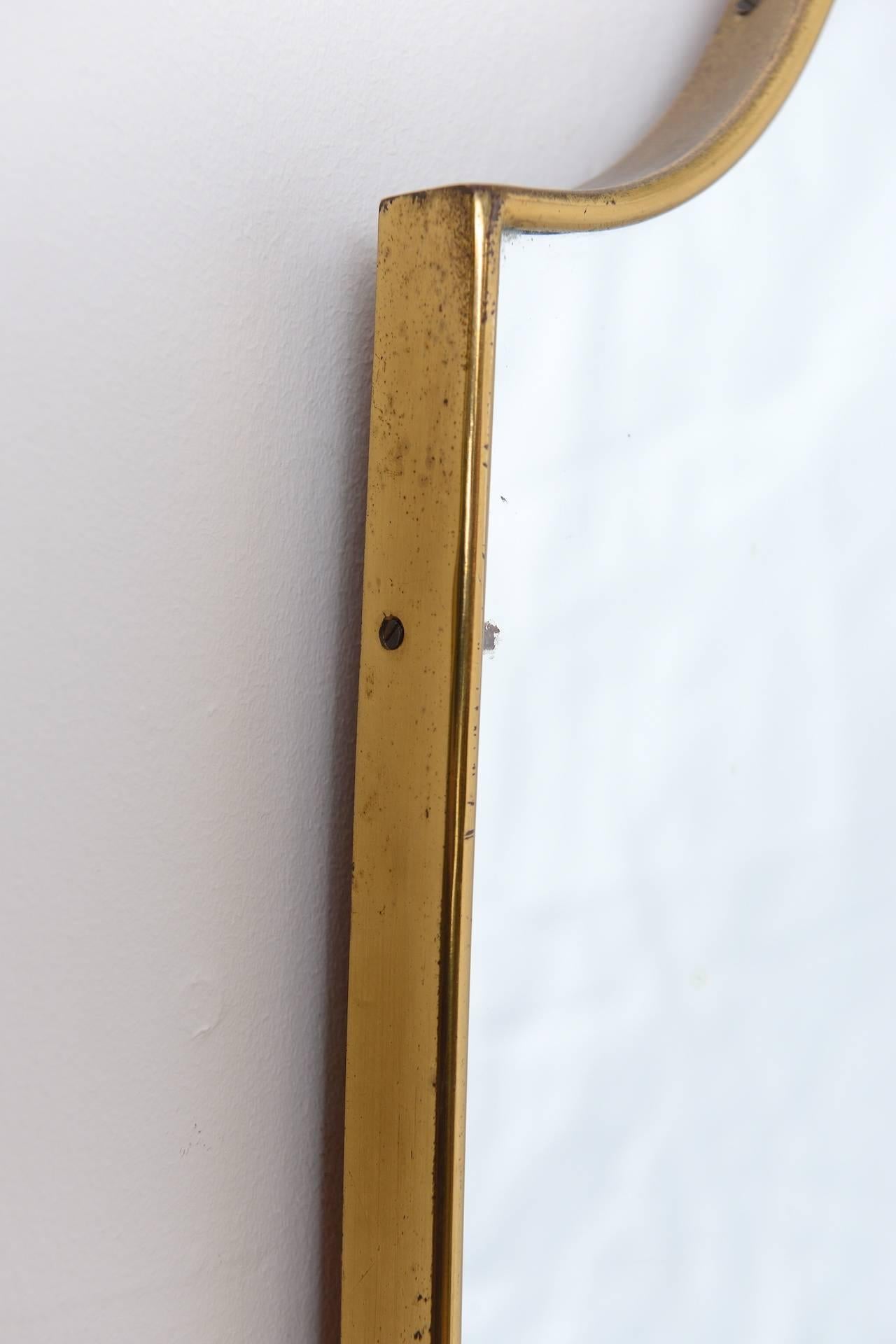 Mid-Century Modern Brass Frame 'Shield' Mirror