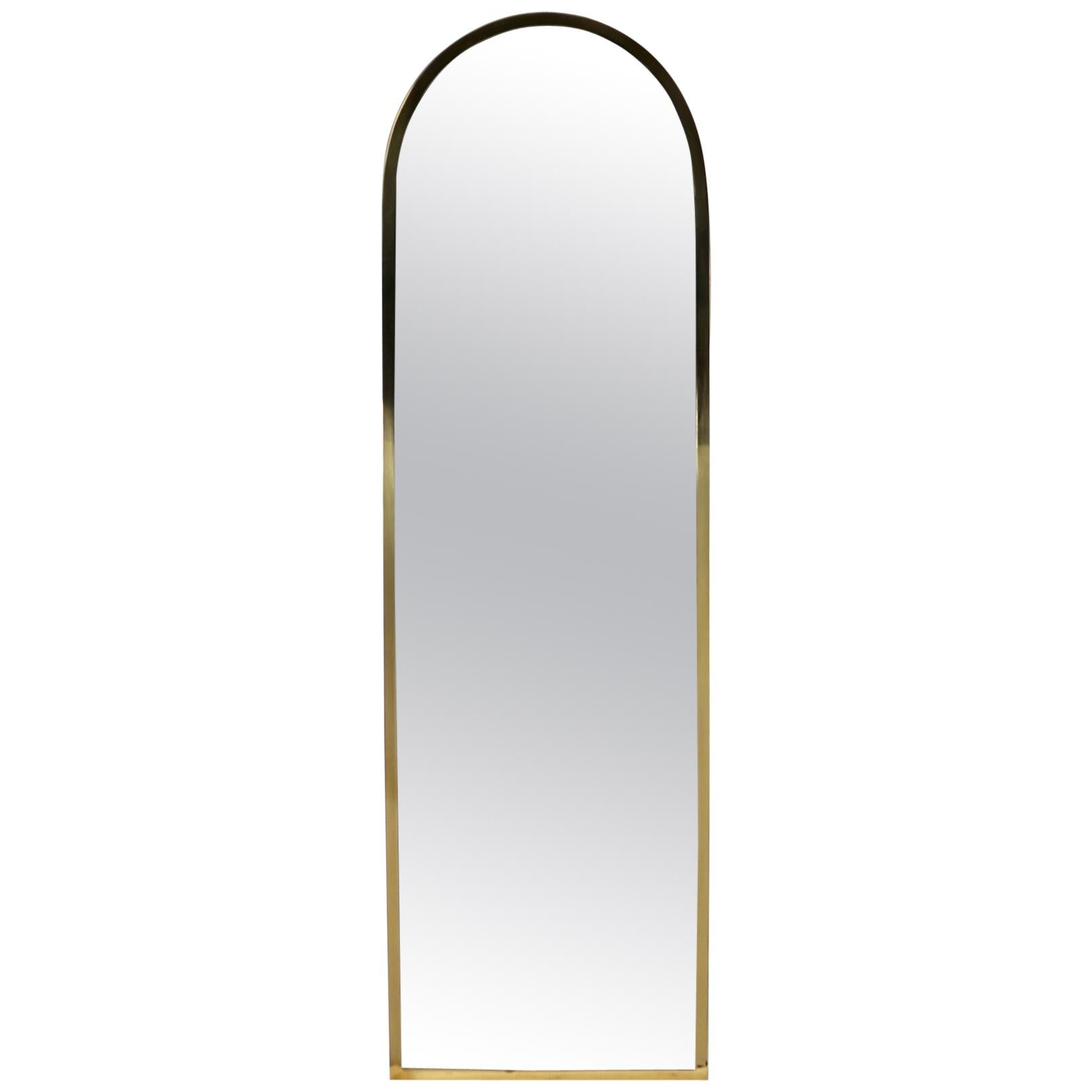 Brass Frame Tombstone Form Mirror Made in Italy Attributed to Mastercraft