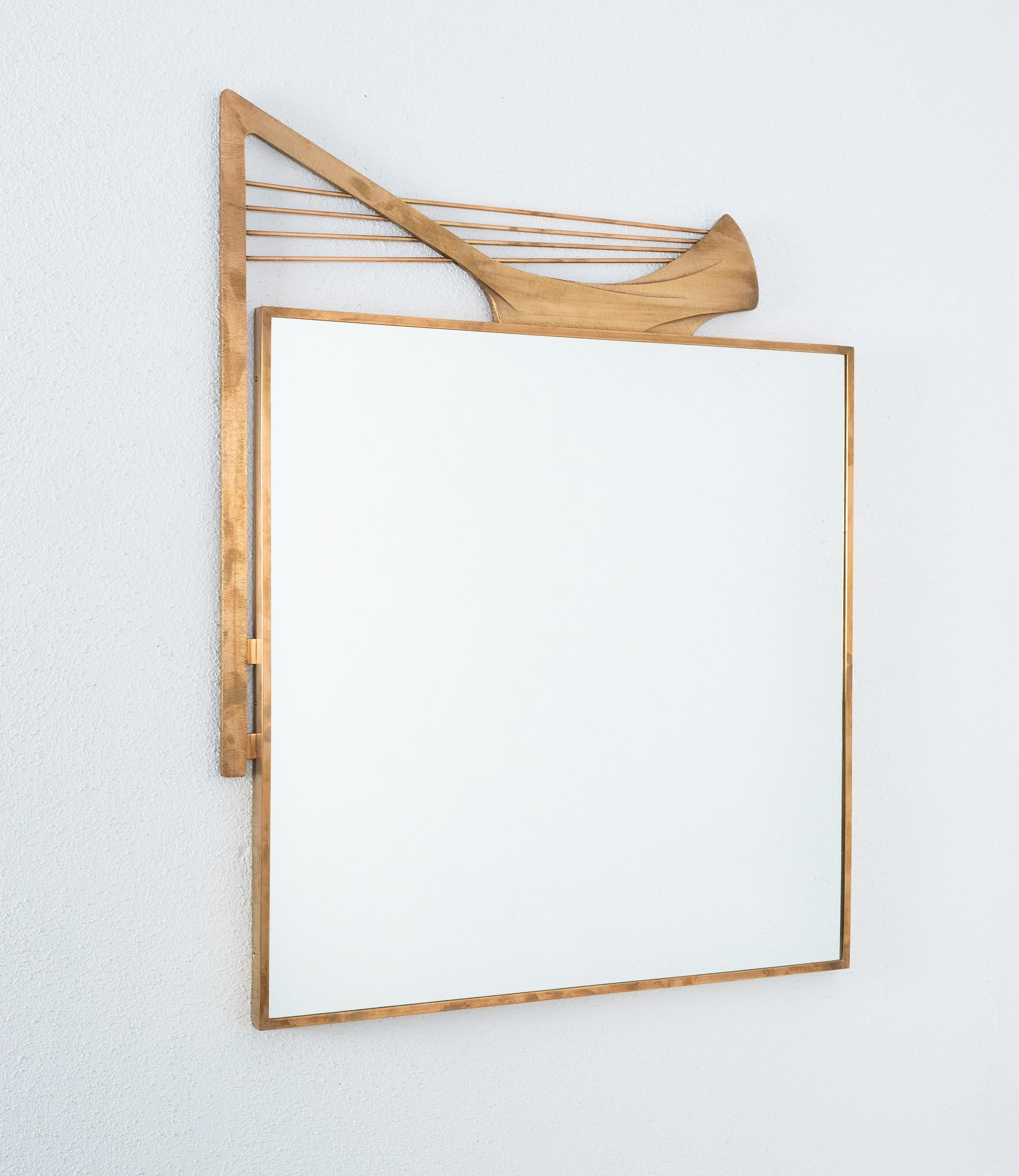 Mid-Century Modern Brass Frame Wall Mirror, Italy, 1955 For Sale