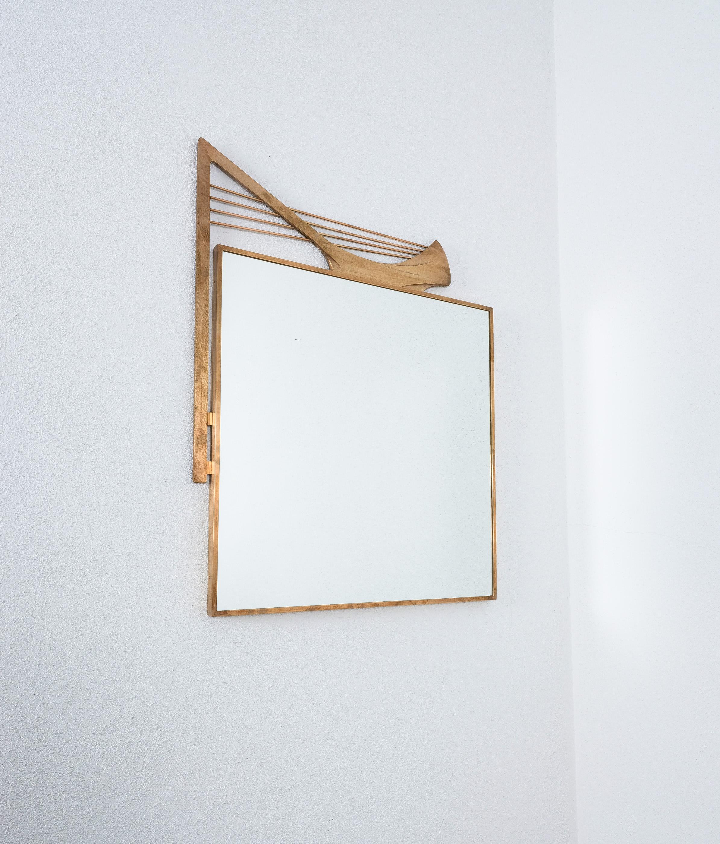 Brass Frame Wall Mirror, Italy, 1955 In Good Condition For Sale In Vienna, AT