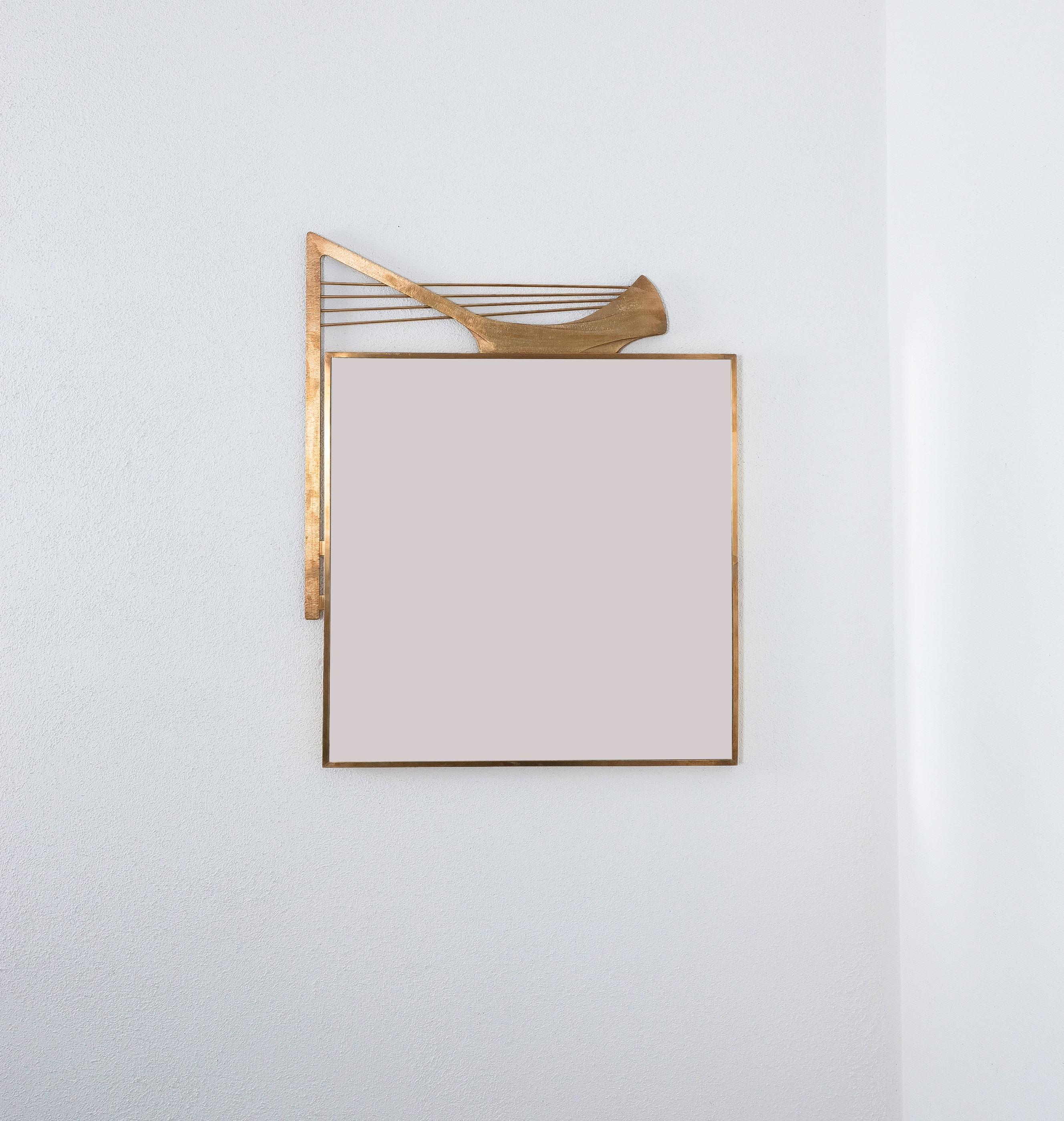 Mid-20th Century Brass Frame Wall Mirror, Italy, 1955 For Sale