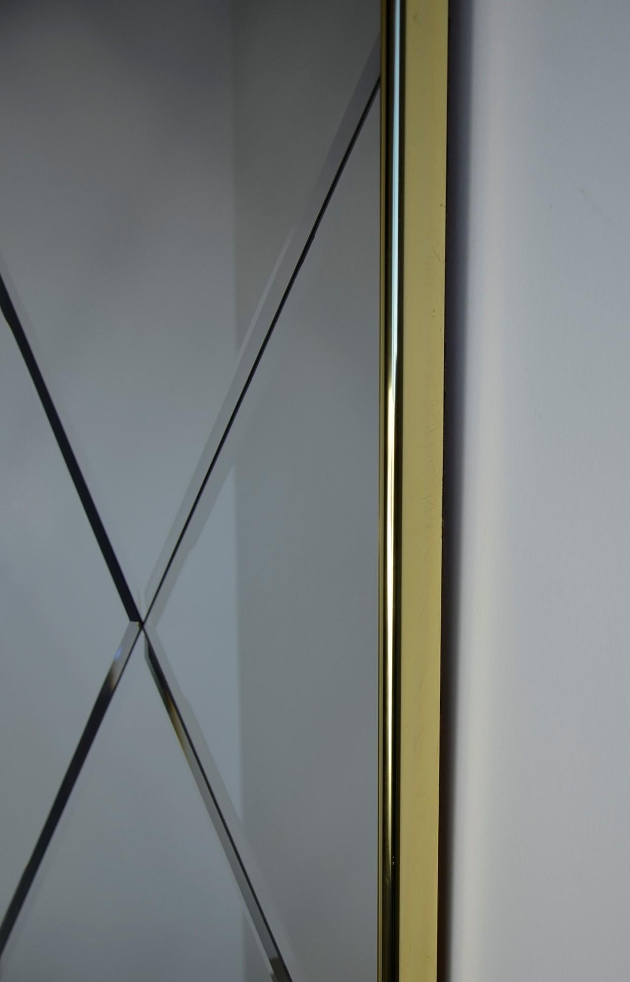 Brass Frame with a Harlequin Pattern Beveled Glass Wall Mirror 2