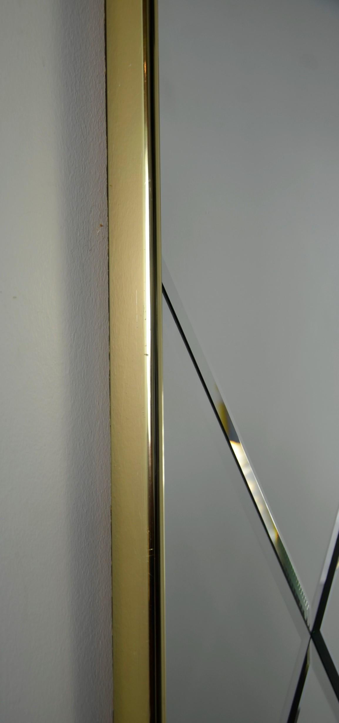 Brass Frame with a Harlequin Pattern Beveled Glass Wall Mirror 6