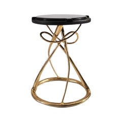 Brass-Framed Hourglass Side Table with Black Top by Misaya