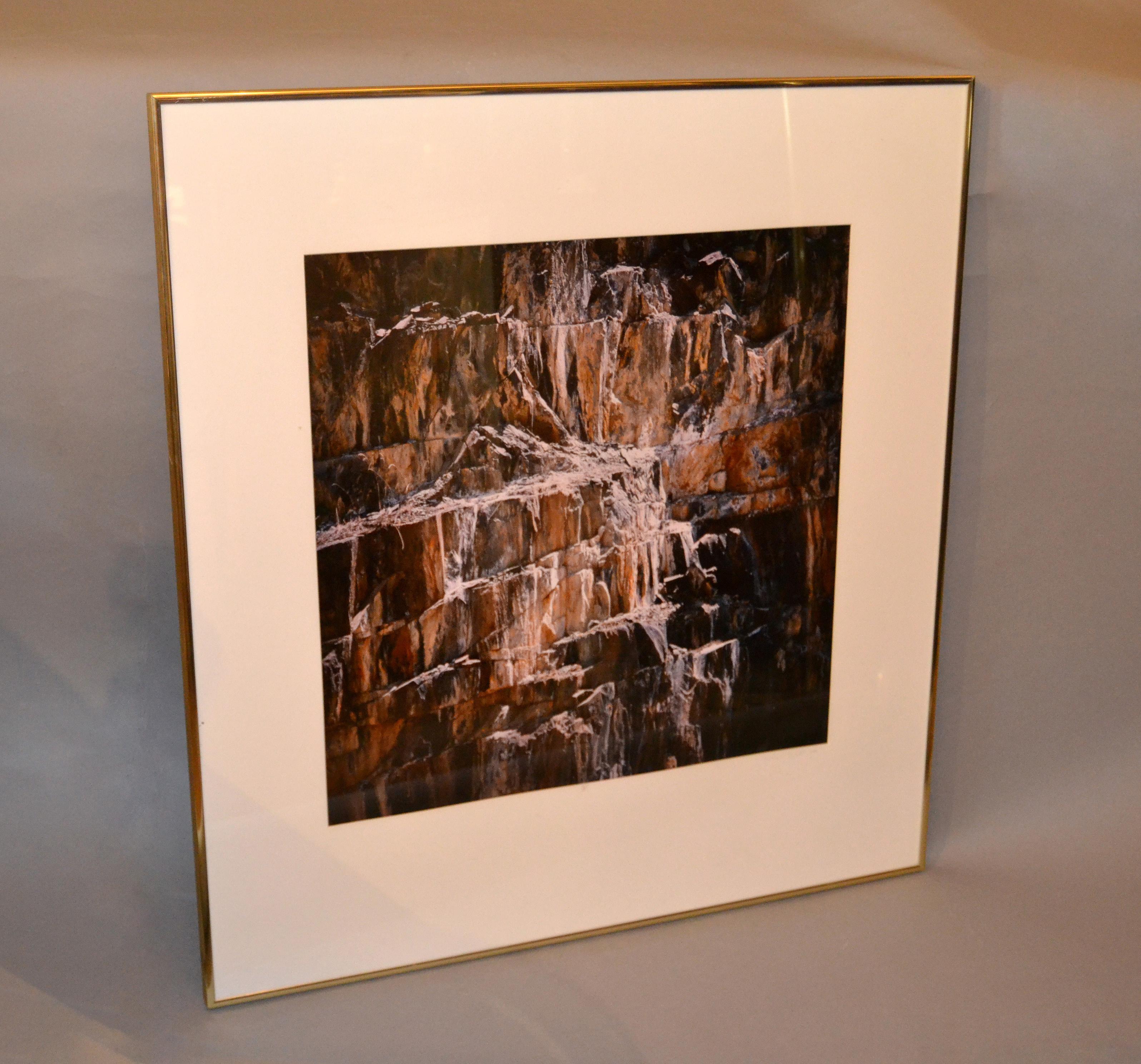 Modern Brass Framed Image from a Rock of Sierra Nevada Mountains Yosemite National Park For Sale