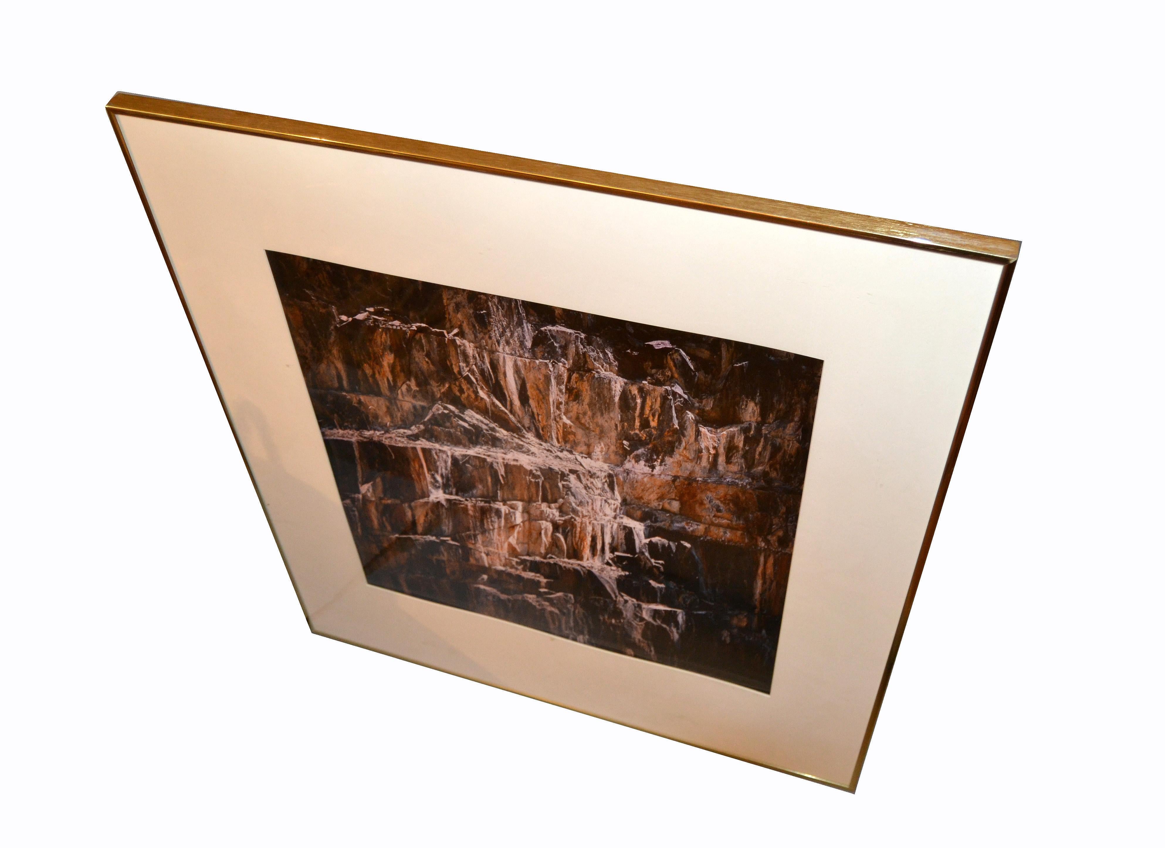 Late 20th Century Brass Framed Image from a Rock of Sierra Nevada Mountains Yosemite National Park For Sale