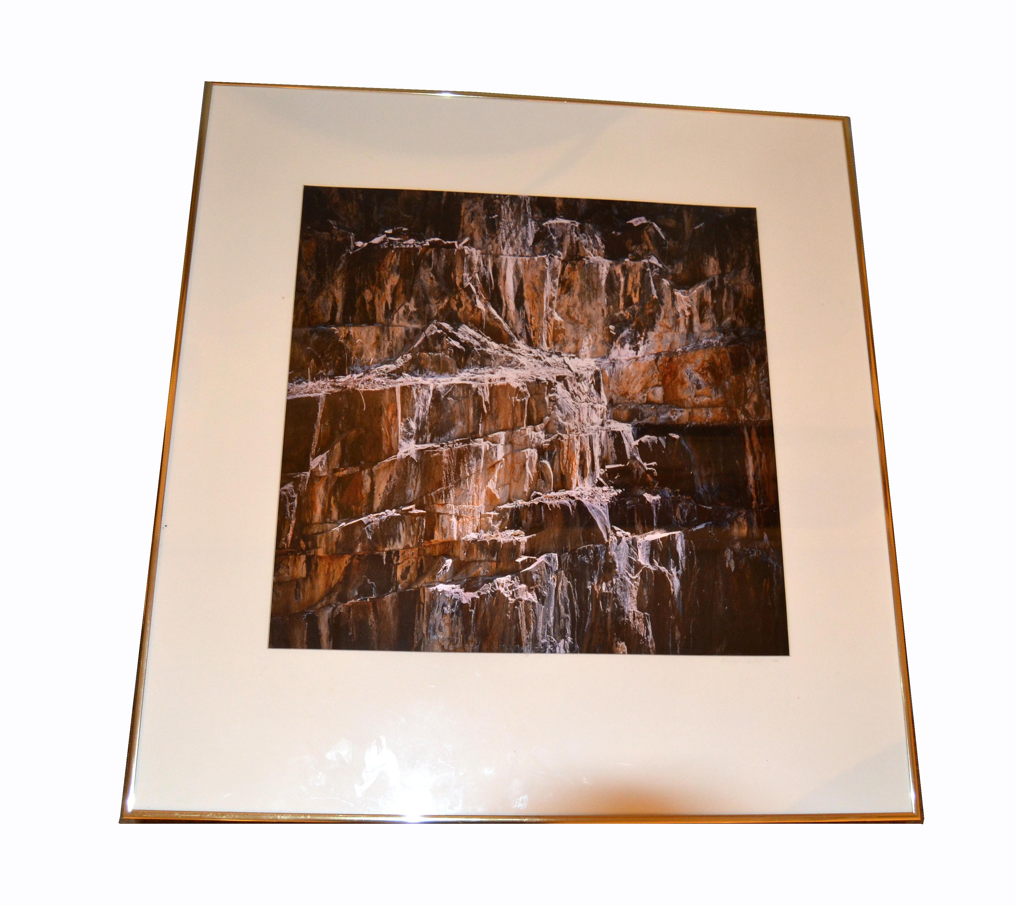 Brass Framed Image from a Rock of Sierra Nevada Mountains Yosemite National Park For Sale 1