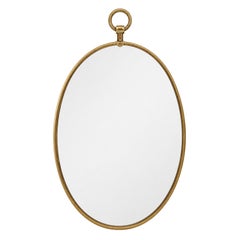 Brass Framed Italian Oval Mirror Articulated Hardware Regency Minimalist Gallery