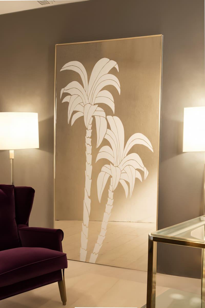 Miroir avec cadre en laiton, miroir en bronze et palmes en vente 7