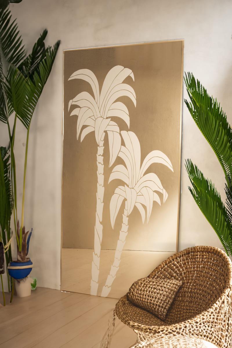 Miroir avec cadre en laiton, miroir en bronze et palmes en vente 8