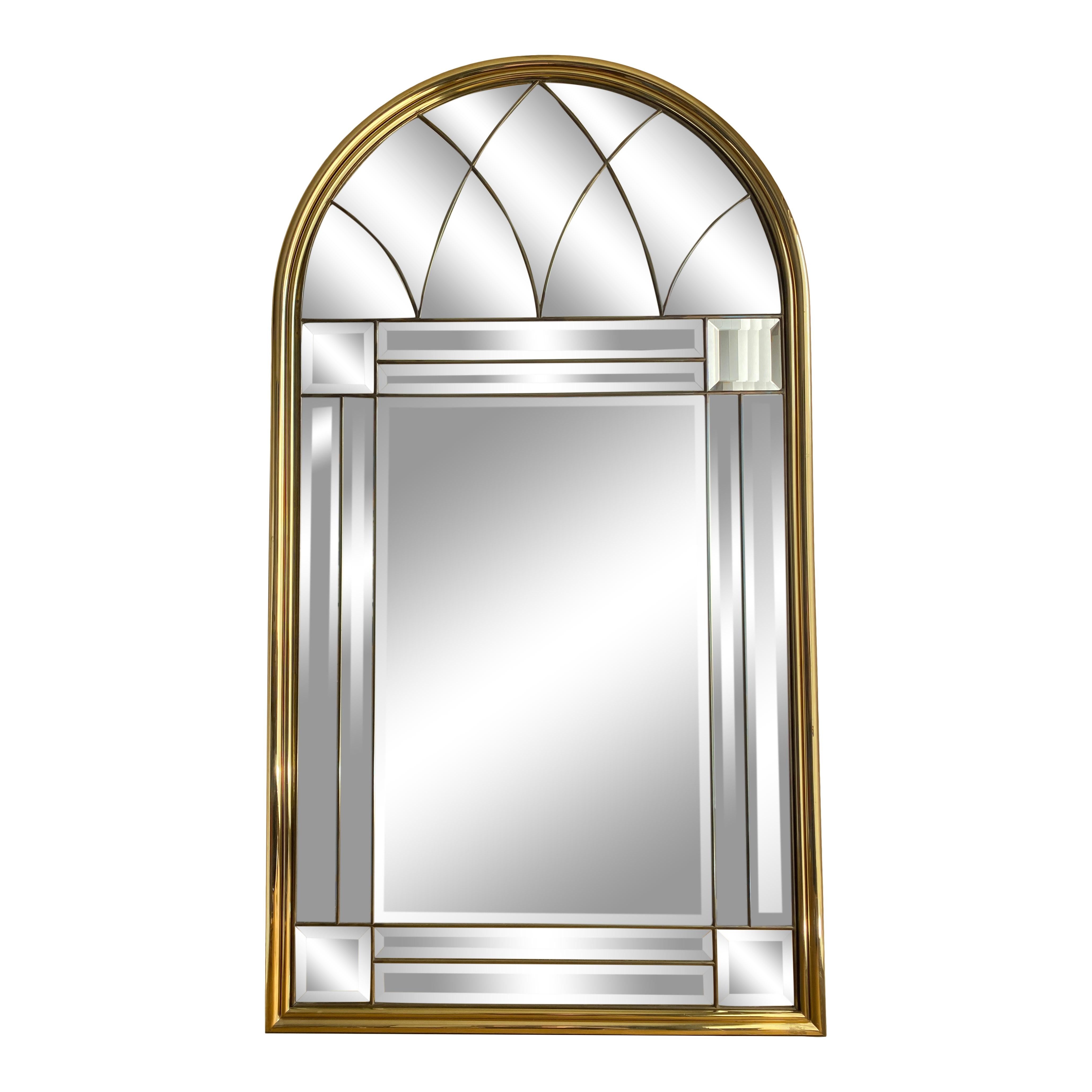 Brass framed beveled wall mirror by LaBarge Italy.