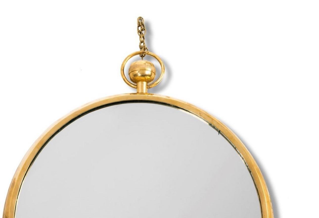 Italian Mid Century Modern Brass Framed Mirror in the Manner of Fornasetti For Sale