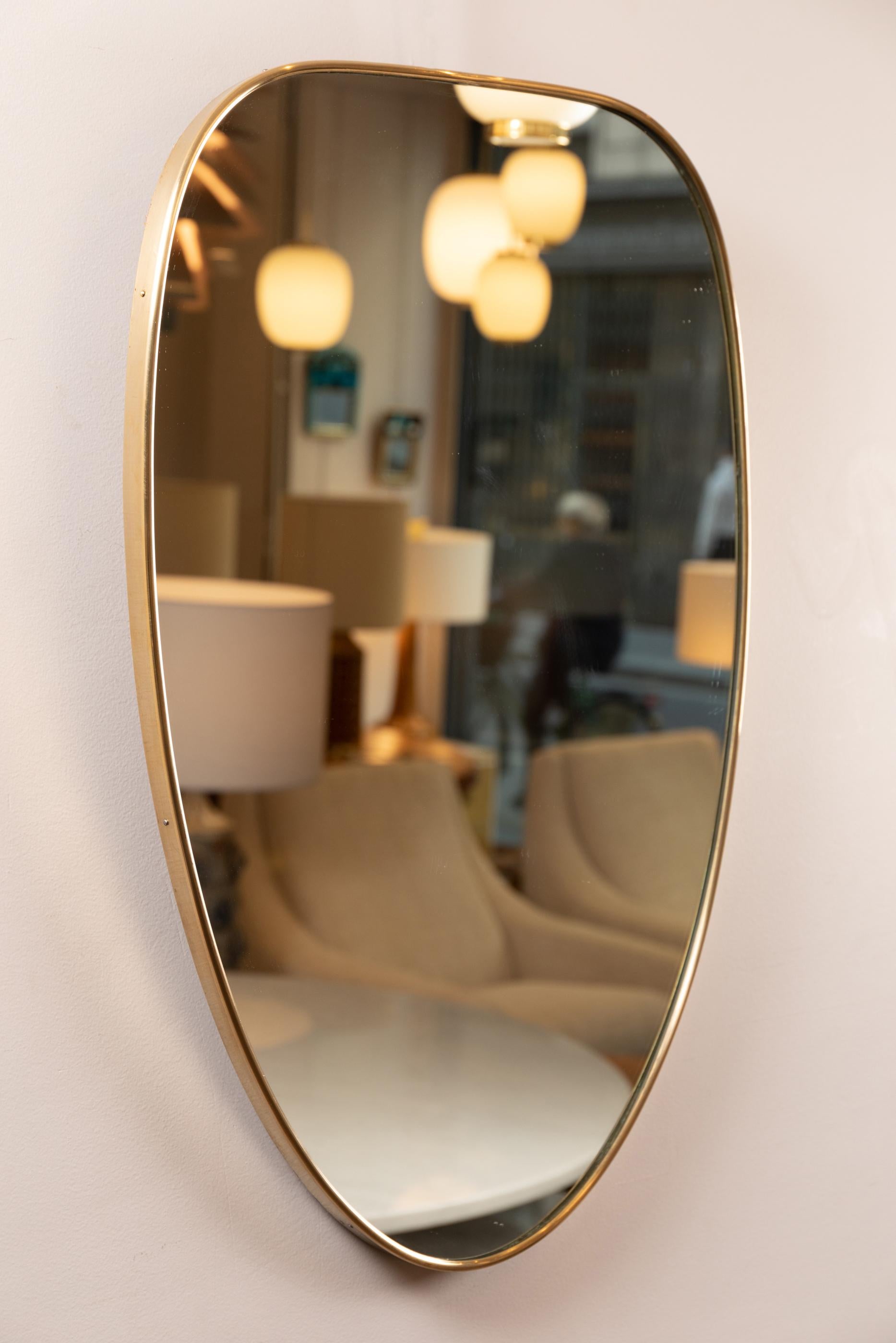 Mid-Century Modern Brass Framed Mirror in the Style of Gio Ponti, Italy, 1950's