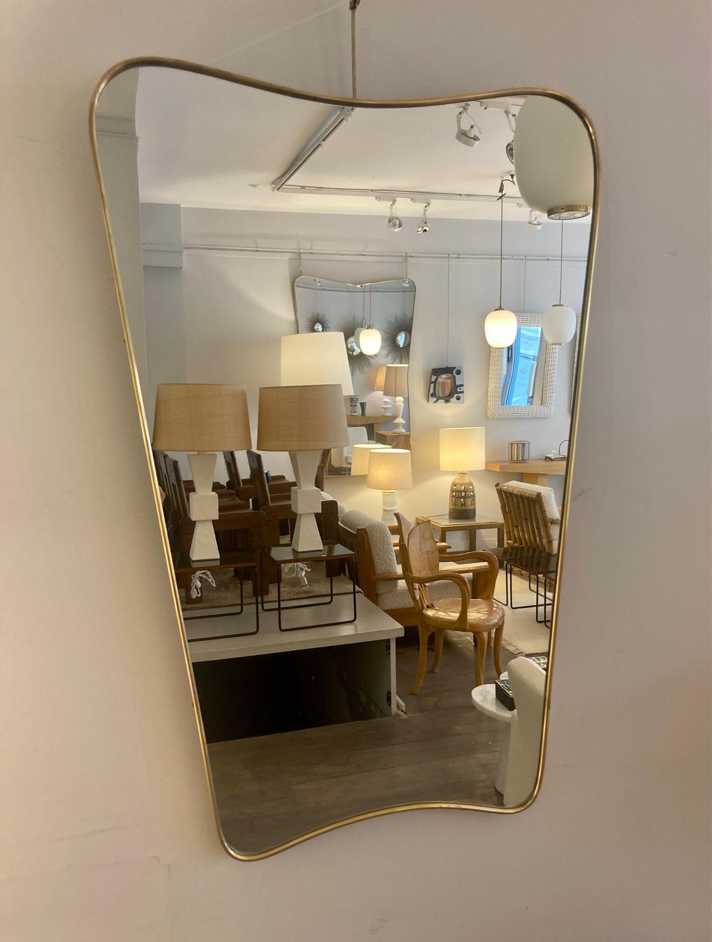 Italian Brass Framed Mirror in the Style of Gio Ponti, Italy, 1950's