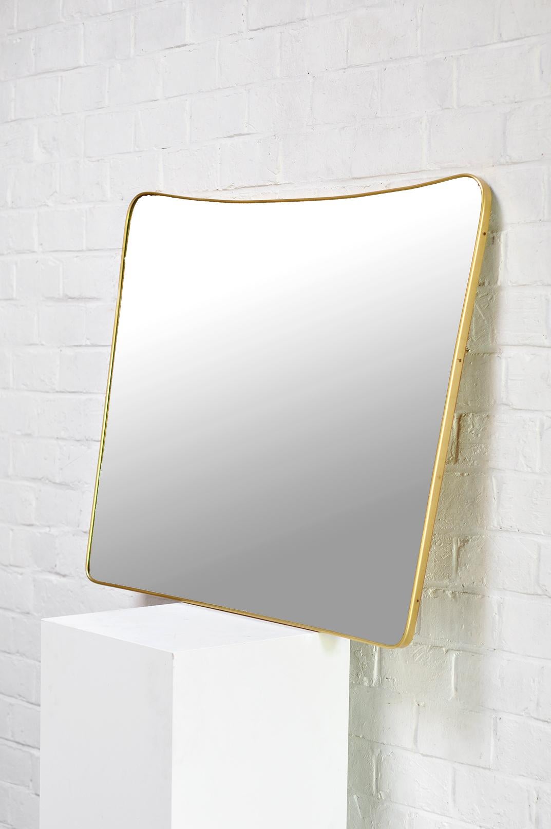 Mid-Century Modern Brass Framed Mirror in the Style of Gio Ponti, Italy, 1960's For Sale