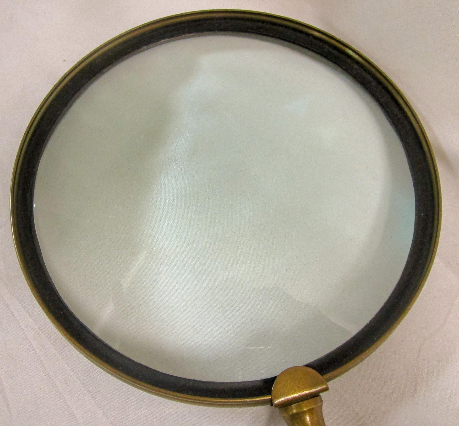 Black Forest Brass Framed  Monumental Sized Magnifying Glass with Natural Horn Handle For Sale