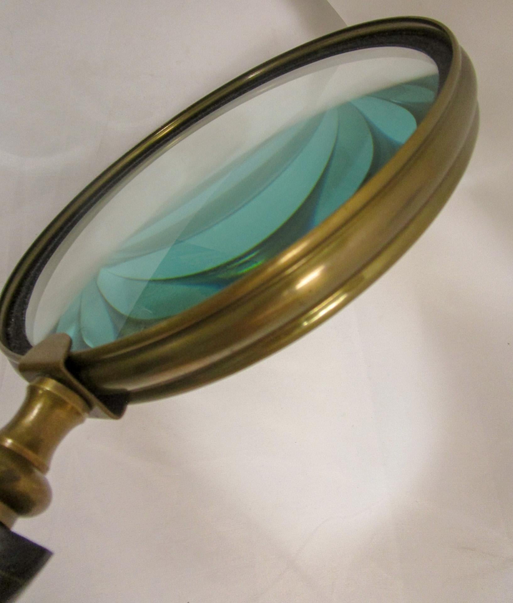 Early 20th Century Brass Framed  Monumental Sized Magnifying Glass with Natural Horn Handle For Sale