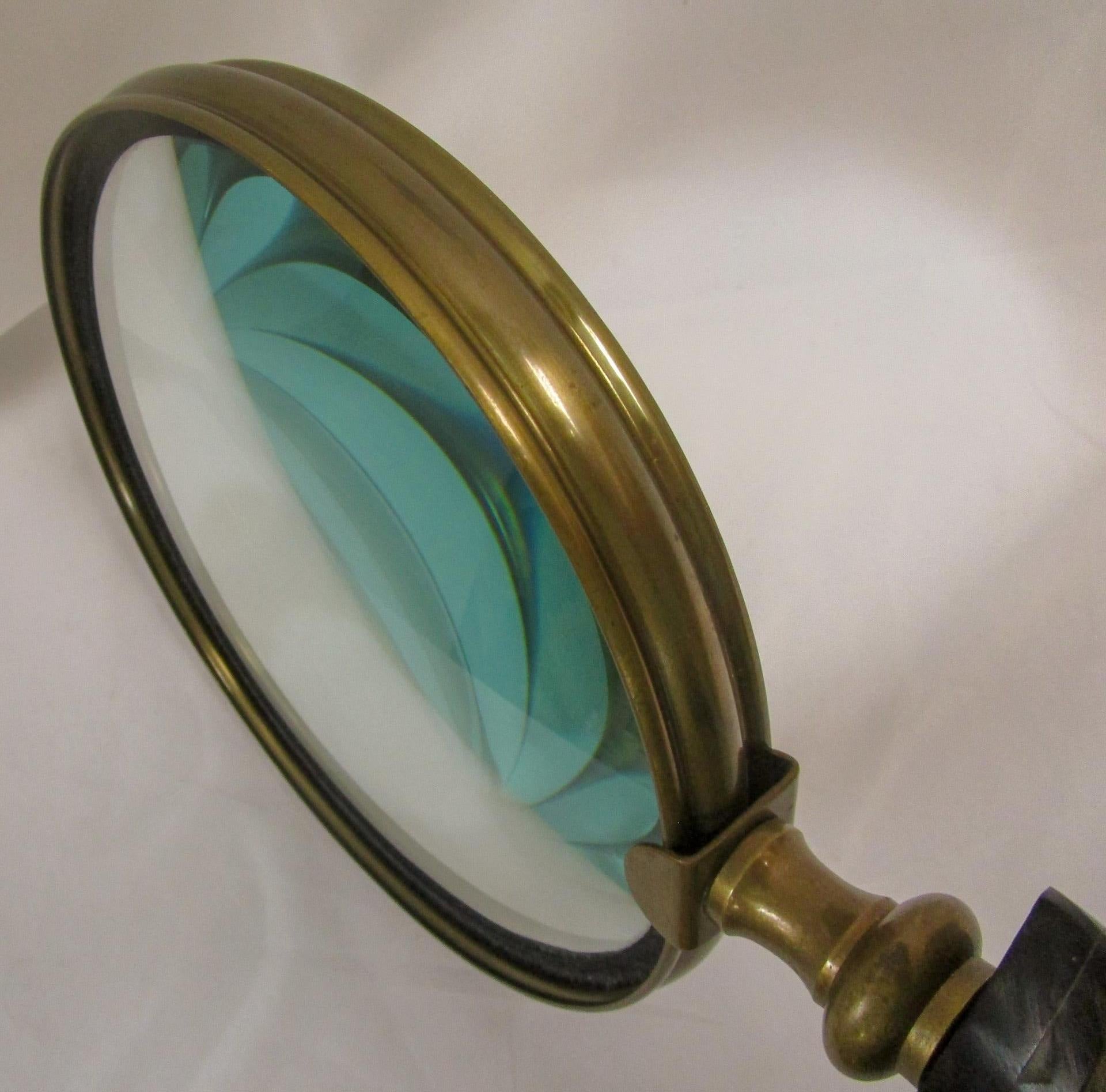 Brass Framed  Monumental Sized Magnifying Glass with Natural Horn Handle For Sale 2