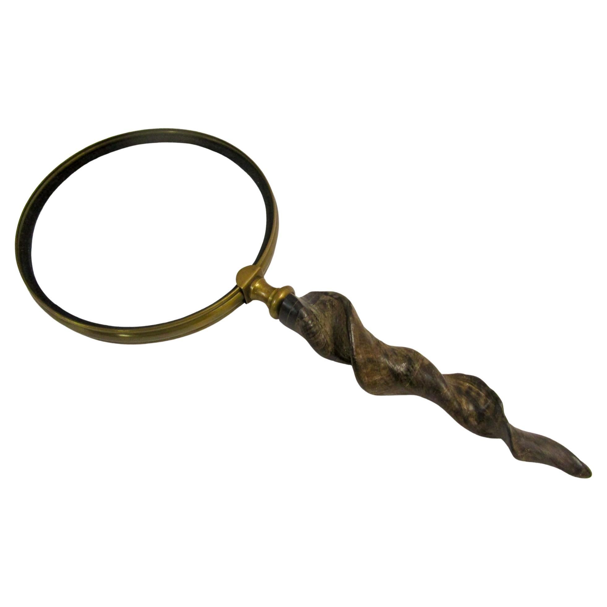 Brass Framed  Monumental Sized Magnifying Glass with Natural Horn Handle For Sale