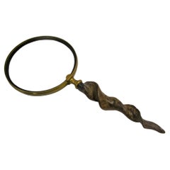 Antique Brass Framed  Monumental Sized Magnifying Glass with Natural Horn Handle