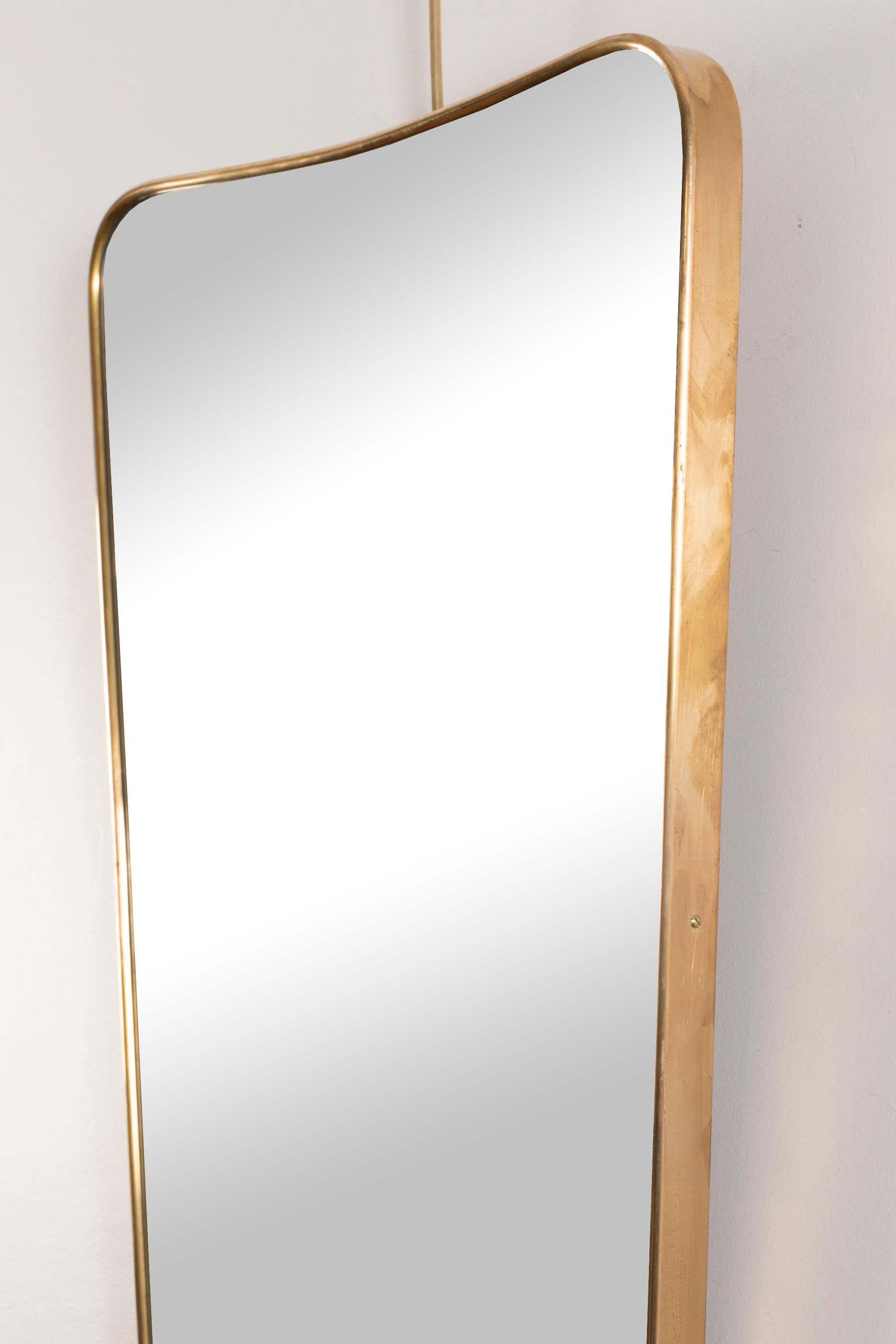 Mid-Century Modern Brass Framed Wall Mirror in the Style of Gio Ponti