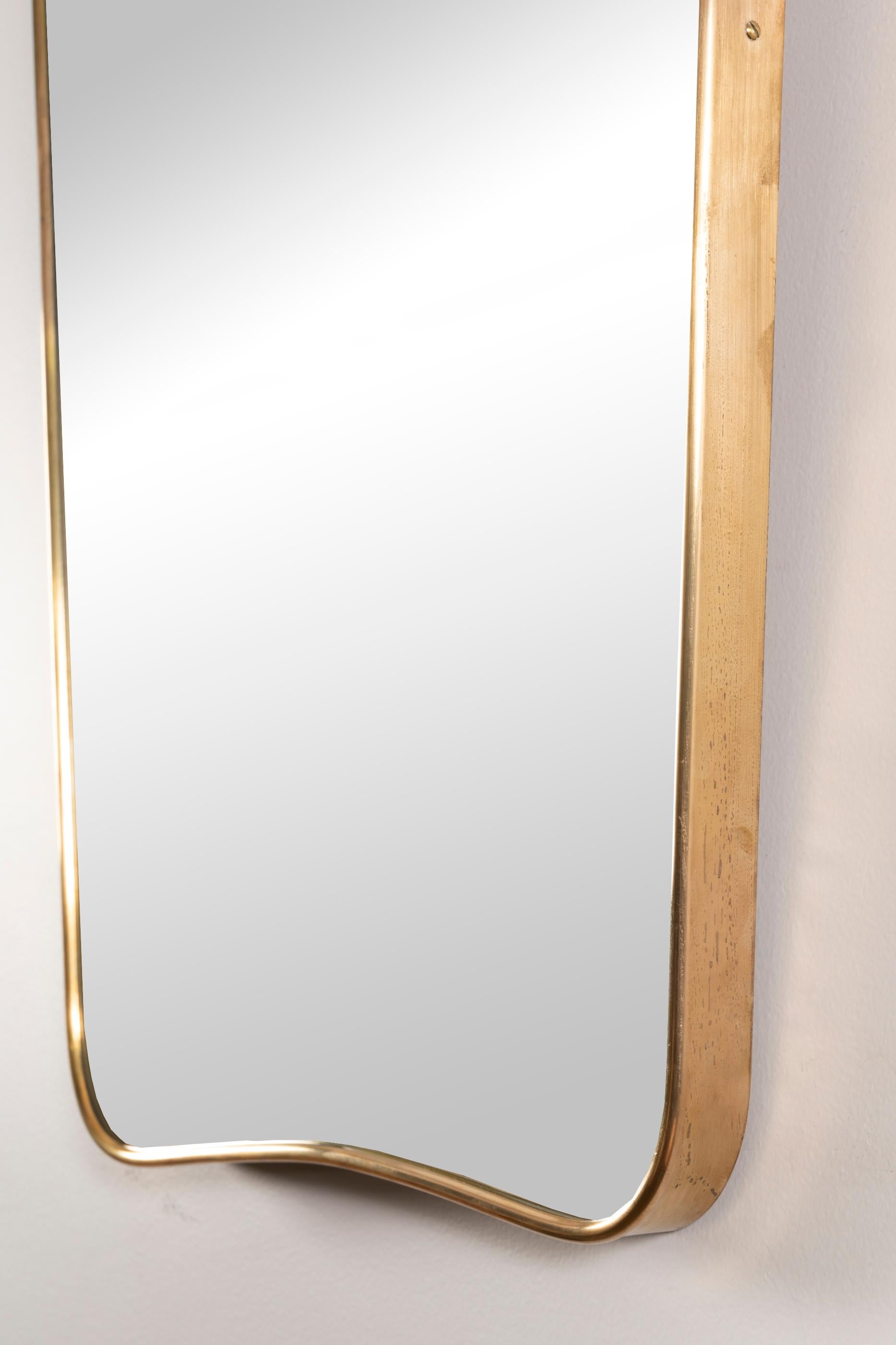 Italian Brass Framed Wall Mirror in the Style of Gio Ponti